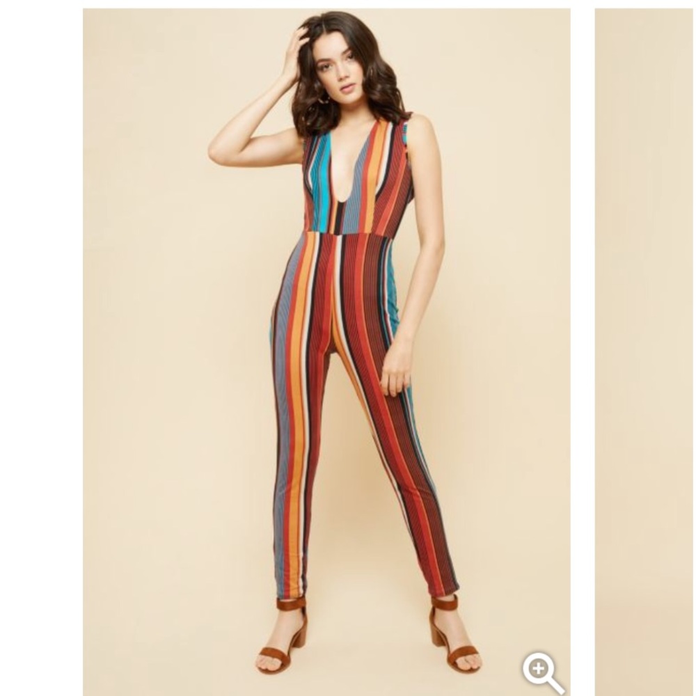 Multi Striped Deep V Open back Jumper
